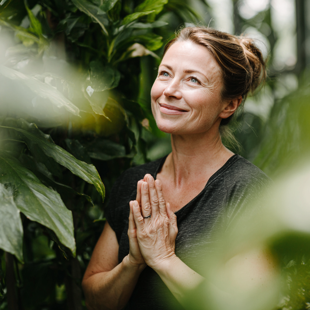 Skupina dospelých ľudí rôznych vekových kategórií zo Slovenska praktizujúca jógu v prirodzenom prostredí, vyjadrujúca pokoj a vnútornú stabilitu